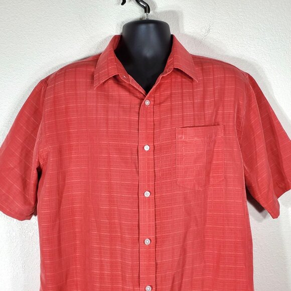 Croft & Barrow Mens Large Short Sleeve Button-Up Shirt Coral Easy Care - Picture 7 of 9